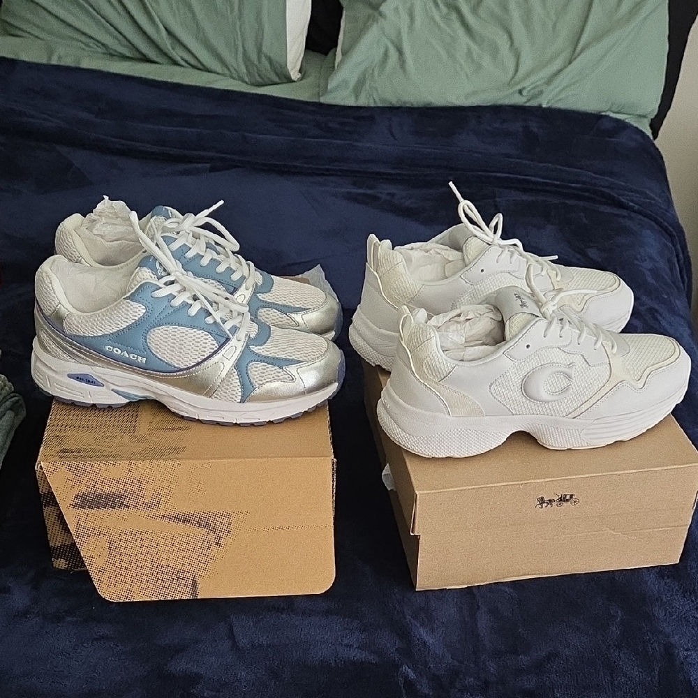 Coach Kids' White and Silver Sneakers